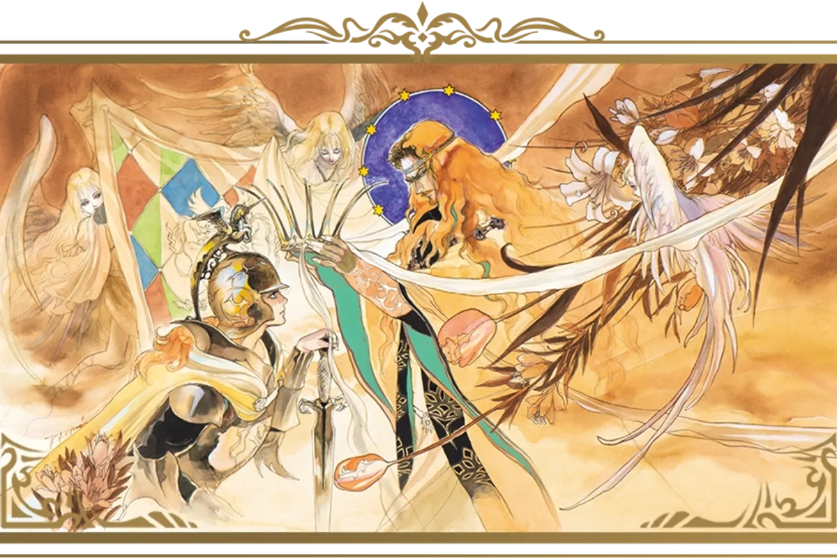 Illustration officielle des Sept Héros de Romancing SaGa 2 Revenge of the Seven, dans une composition aux couleurs dorées