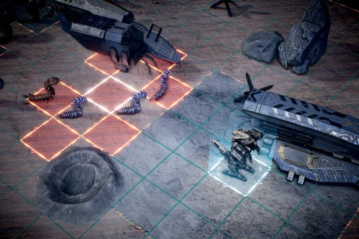 Un robot de combat utilise un couvert tactique pour affronter des créatures extraterrestres dans Steel Core